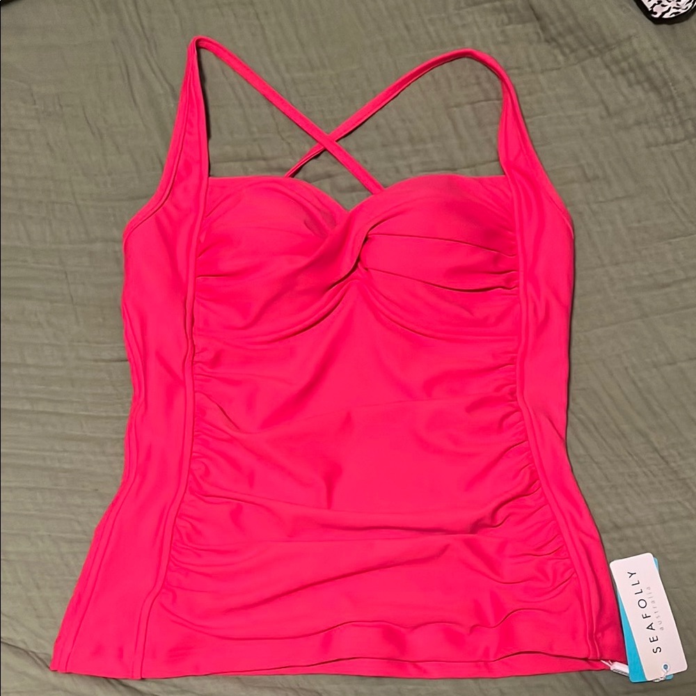 Seafolly Hot Pink Cross-Back Tankini
